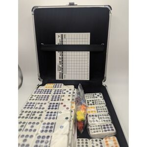 Mexican Train Domino Set Double Twelve Color Dot Dominoes with Aluminum Case